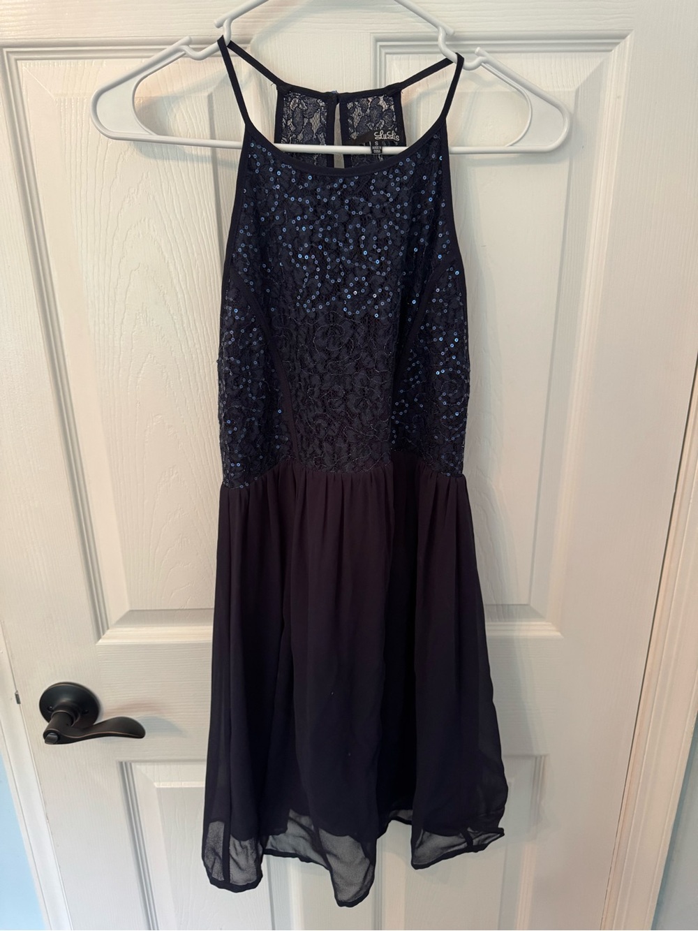 Lulu's Black Sequin Lace Halter Top
